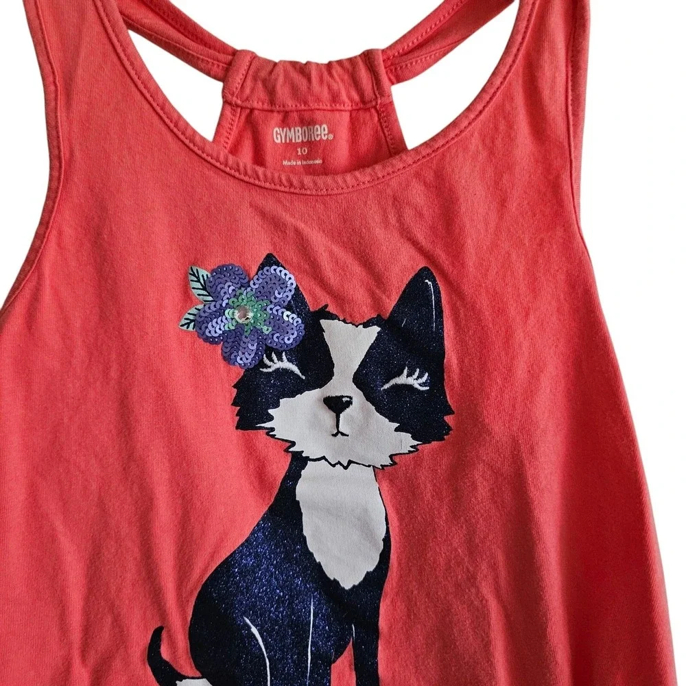 Gymboree Dog Graphic Tank Top Ruffle Hem Sleeveless Coral Size 10